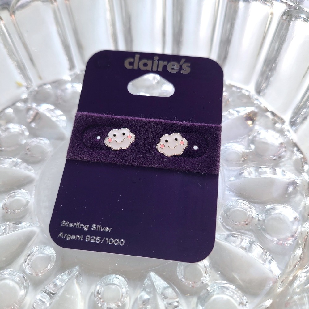Sterling Silver Happy Cloud White post studs earring‎ earrings 925 Claire's